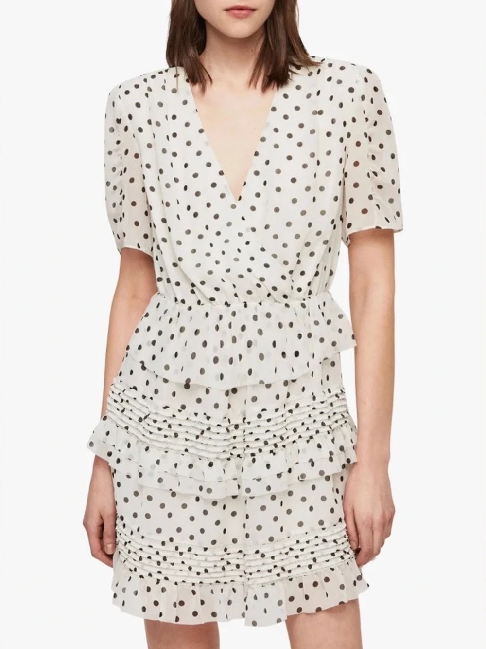 AllSaints White Dress with Black Polka Dots